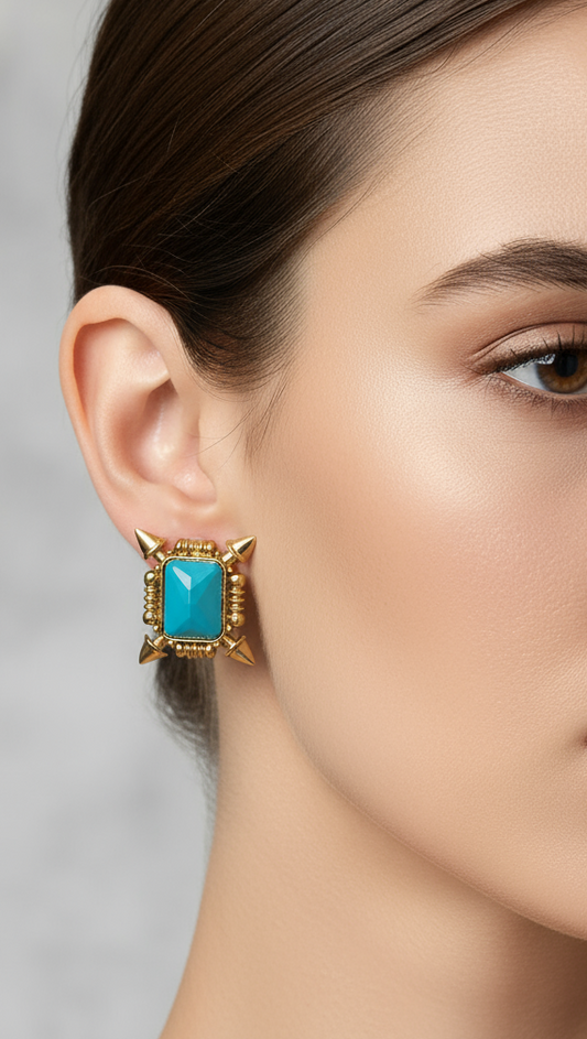 Turquoise Shield Stud Earrings
