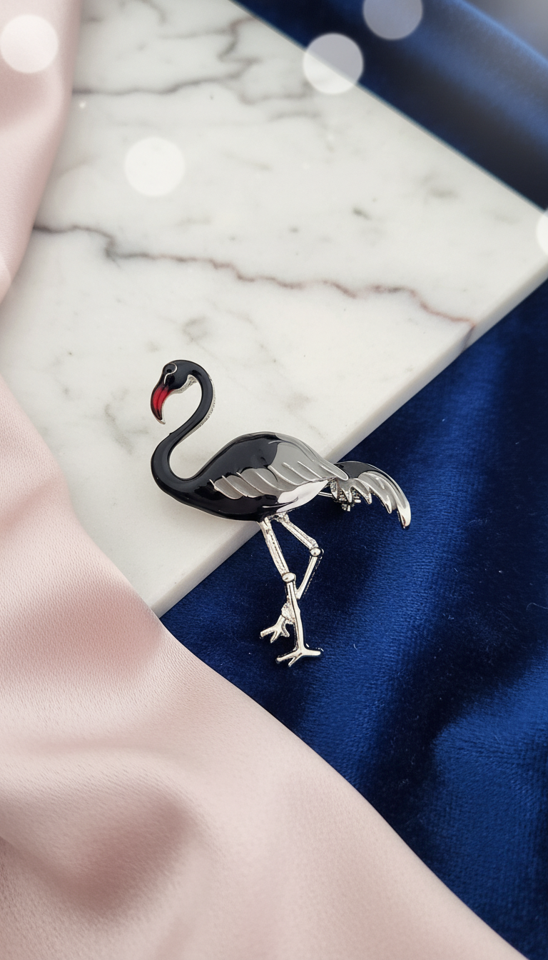 Chic Monochrome Enamel Bird Brooch
