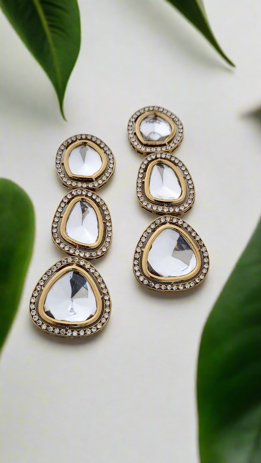 Minimalist Polki Geometric Drop Earrings