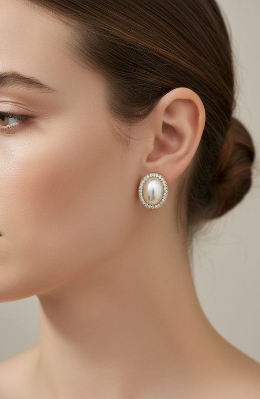 Classic pearl studs with diamonds