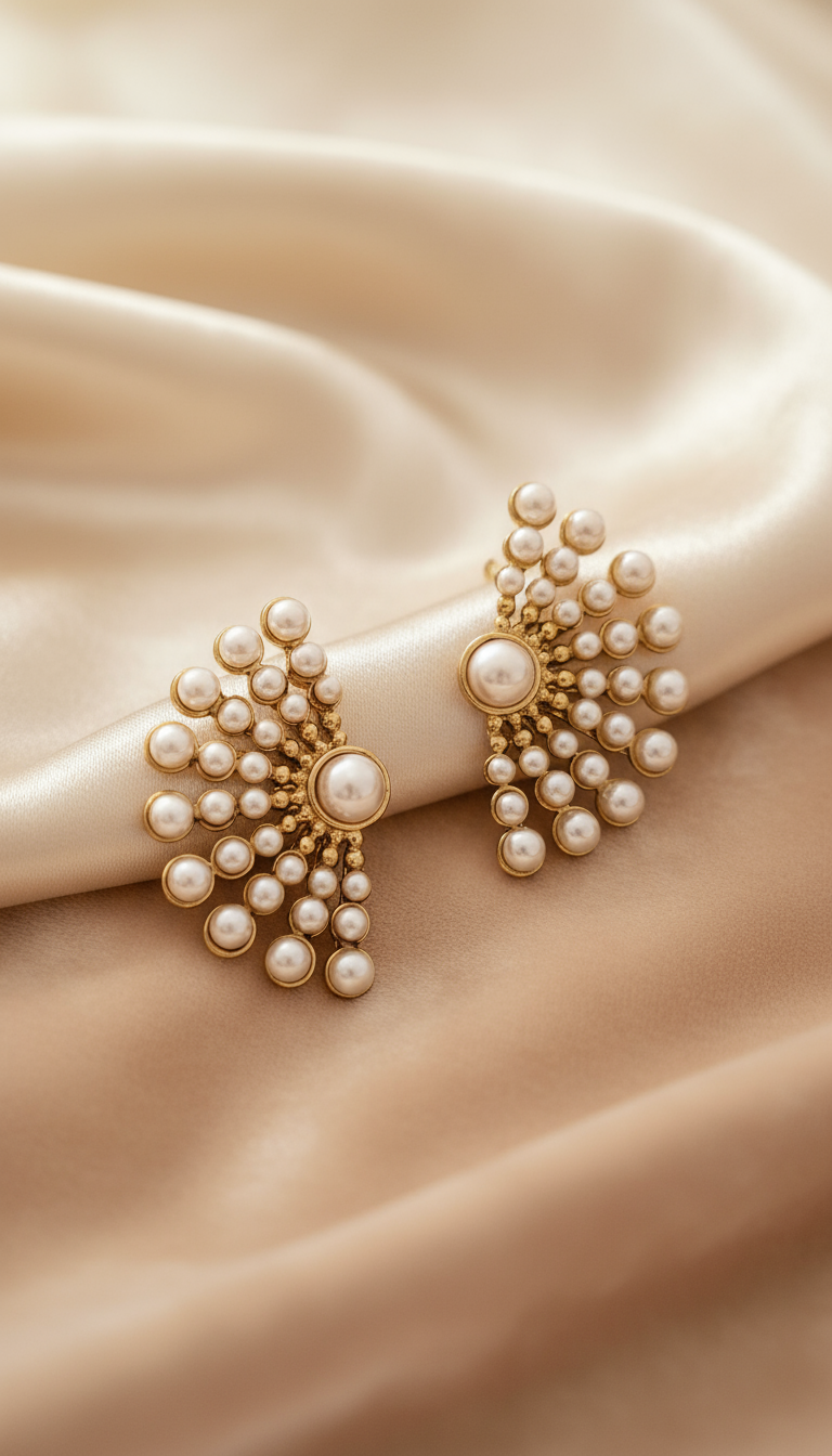 Regal Pearl Fan Cluster Stud Earrings