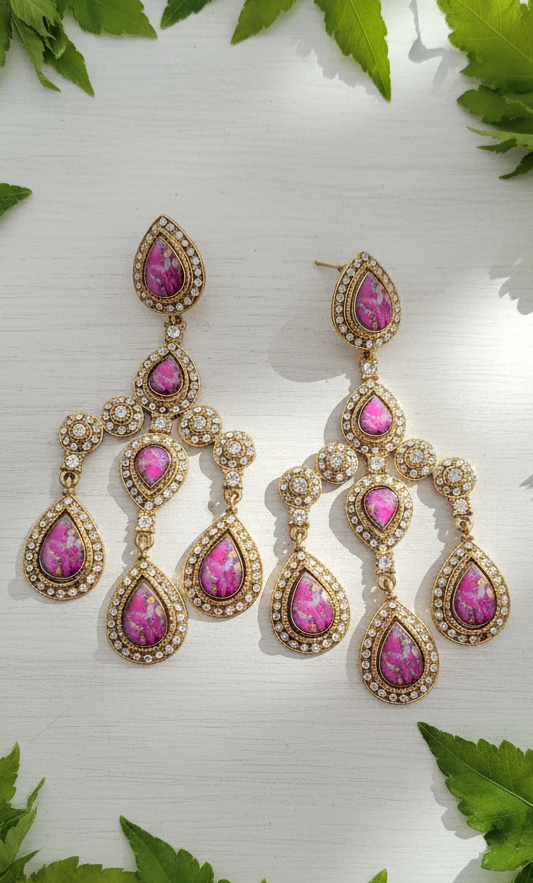 Fuchsia Pink & Crystal Chandelier Drop Earrings