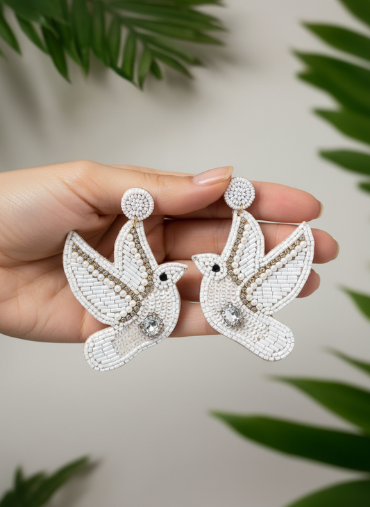 Dove Beaded and Embellished Dangle Earrings