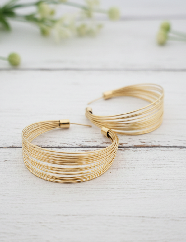 Sculptural Wavy Gold Hoops