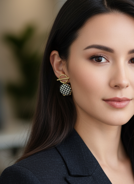 Black & white checkered earring