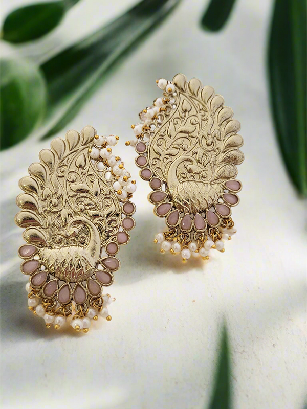 Peacock motif earrings in gold finish