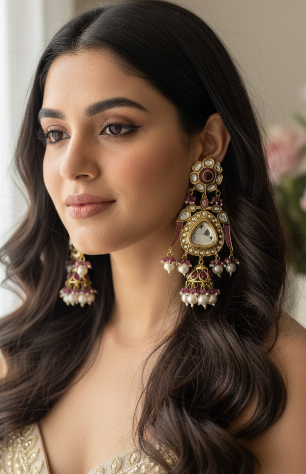 Grand Maharani Style Kundan Jhoomar Jhumka Earrings