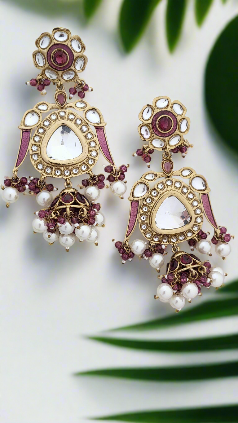 Grand Maharani Style Kundan Jhoomar Jhumka Earrings