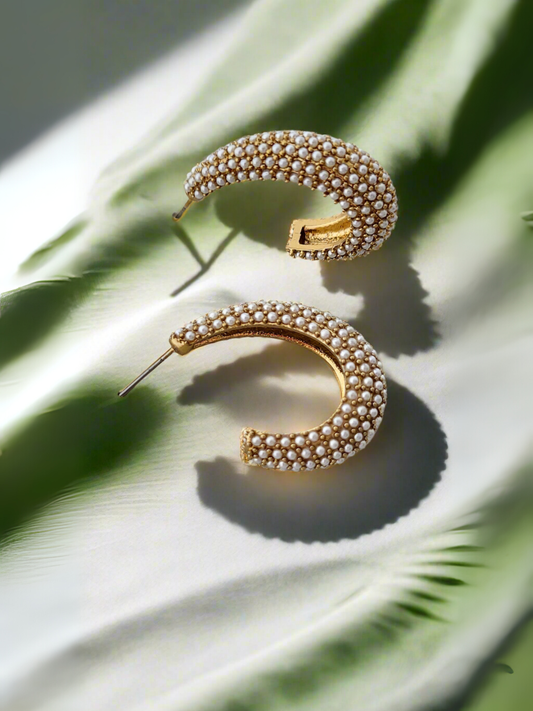 Luxe Pearl-Embellished Half- Hoop earrings