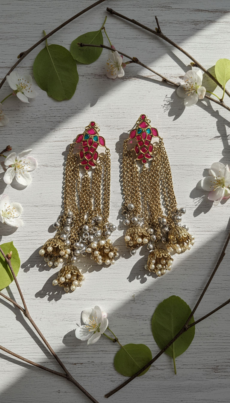 Artisan Meenakari, Chain Tassel & Jhumka Drop Earrings
