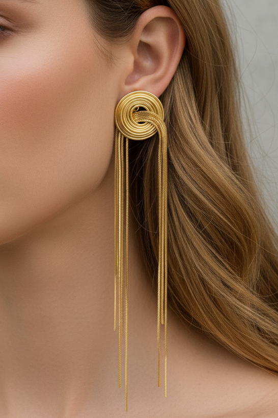 Golden Coil Tassel Earrings