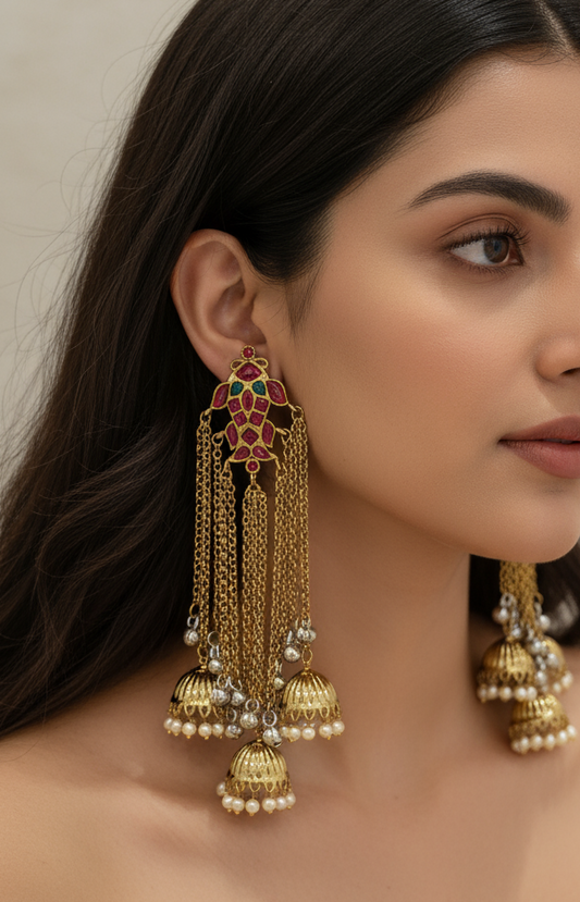 Artisan Meenakari, Chain Tassel & Jhumka Drop Earrings