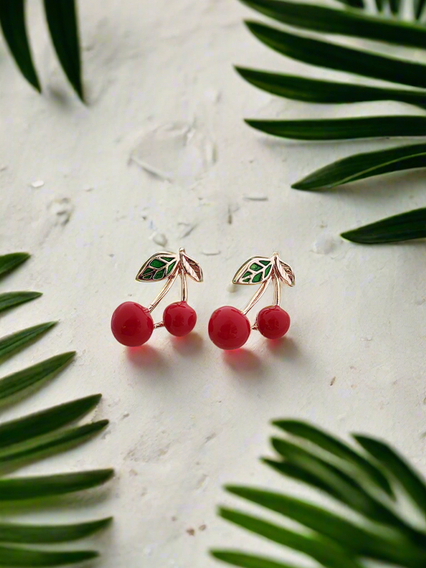 Enamelled cherry mini studs
