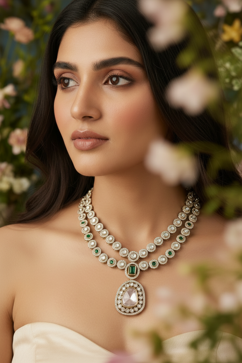 Opulent Layered Polki Style Necklace Set