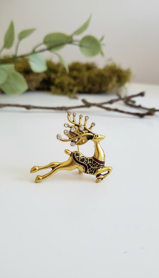 Jeweled Reindeer Brooch with Crystal Antlers