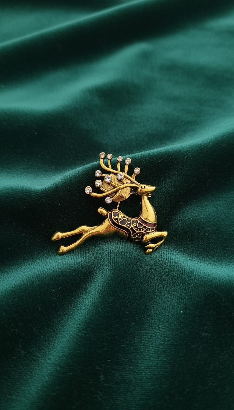 Jeweled Reindeer Brooch with Crystal Antlers