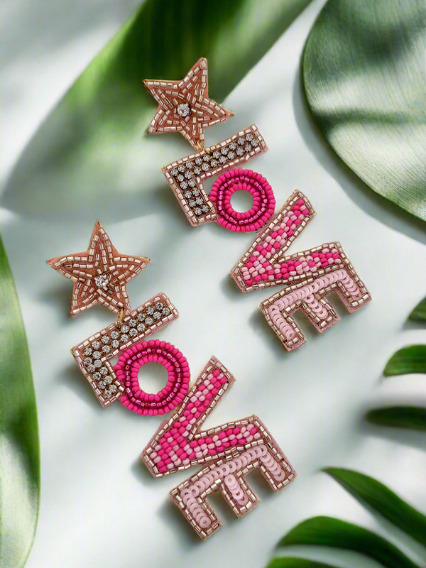 "LOVE" Star Beaded Dangle Earrings.