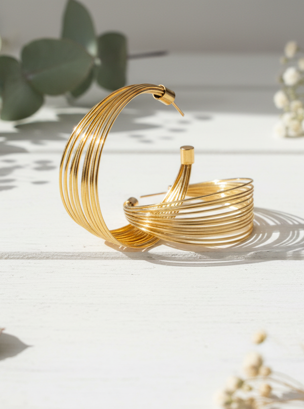 Sculptural Wavy Gold Hoops