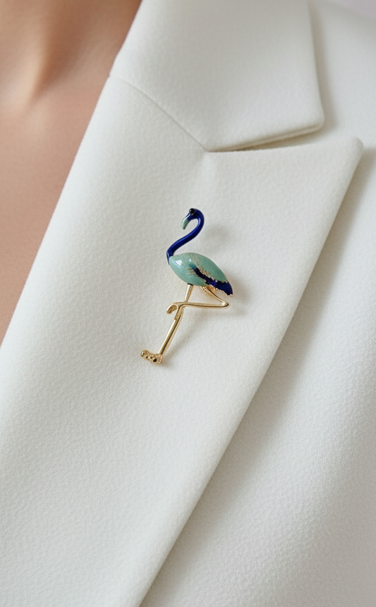 Aqua Teal & Navy Blue Enamel  Brooch Pin