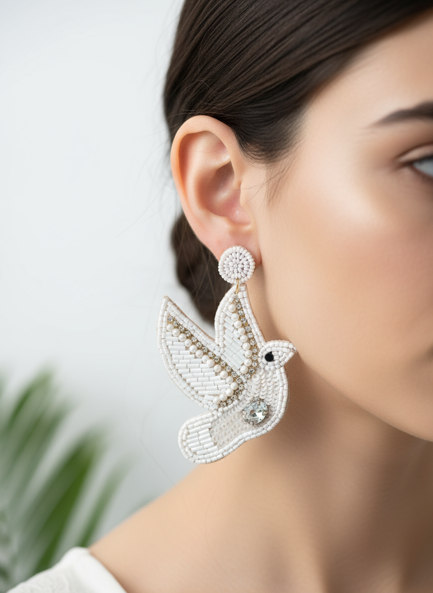 Dove Beaded and Embellished Dangle Earrings