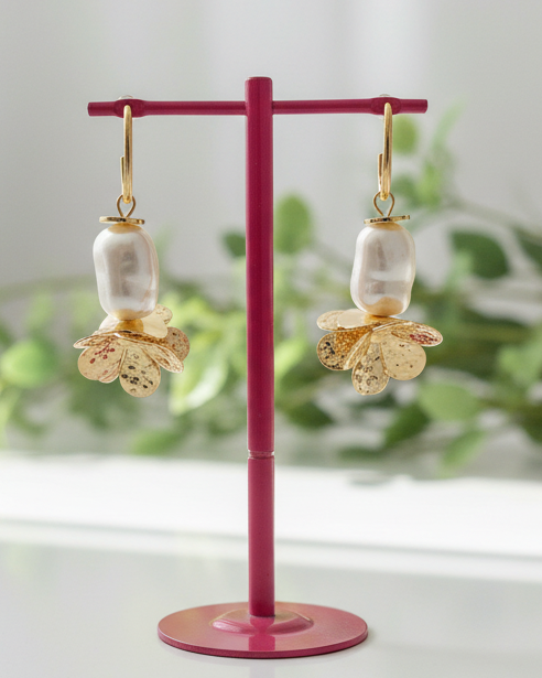 Floral Baroque Pearl Drop Earrings