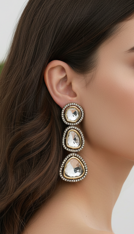Minimalist Polki Geometric Drop Earrings