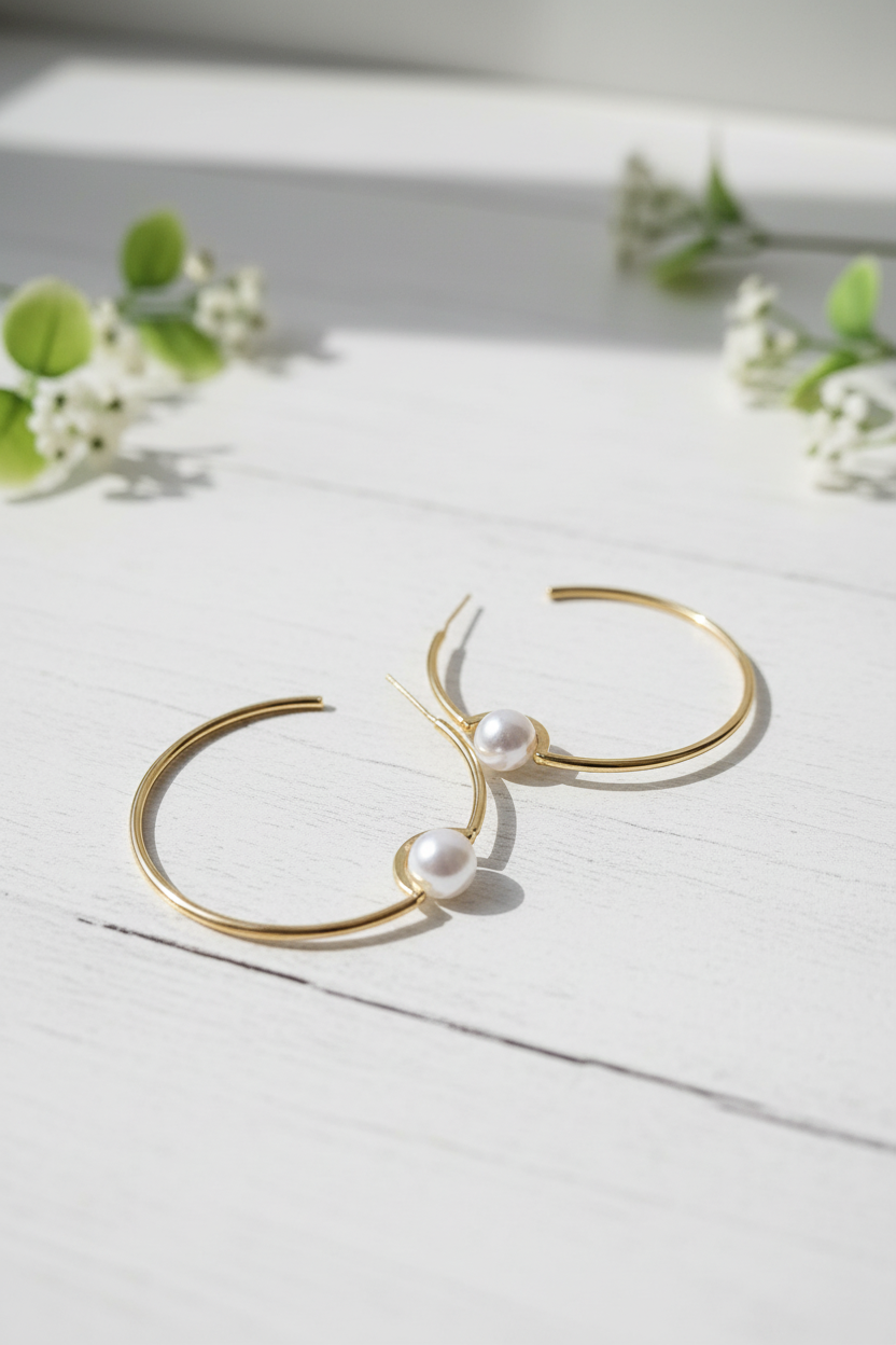 Minimalist Pearl Floating Hoop